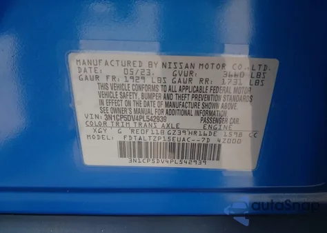 2023 Nissan Kicks Sr Xtronic Cvt z USA, uszkodzony, nr VIN 3N1CP5DV4PL542939